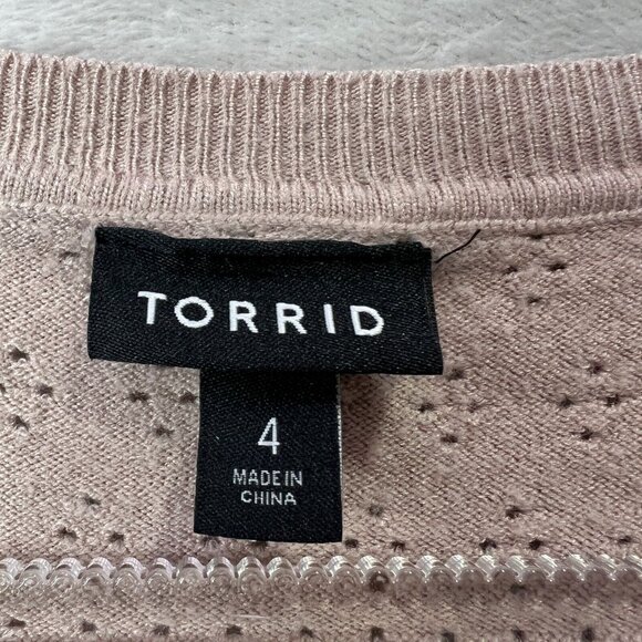 Torrid Top Womens Plus 4X Pointelle Knit Short Sleeve Sweater Beige Tan - Picture 3 of 9